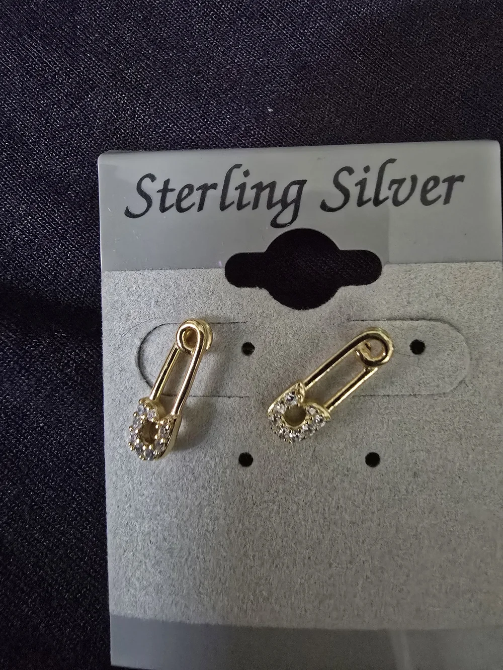 Gold Safety Pin Hoop Earrings with Clear Crystals - Kids Accessories Jewelry